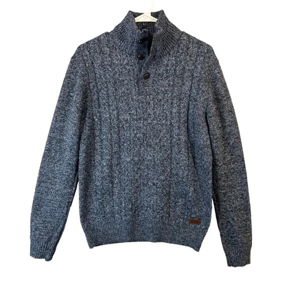 NWT Buffalo David Bitton Men’s Sweater Blue Button Up Mock Neck size Large - Picture 1 of 7